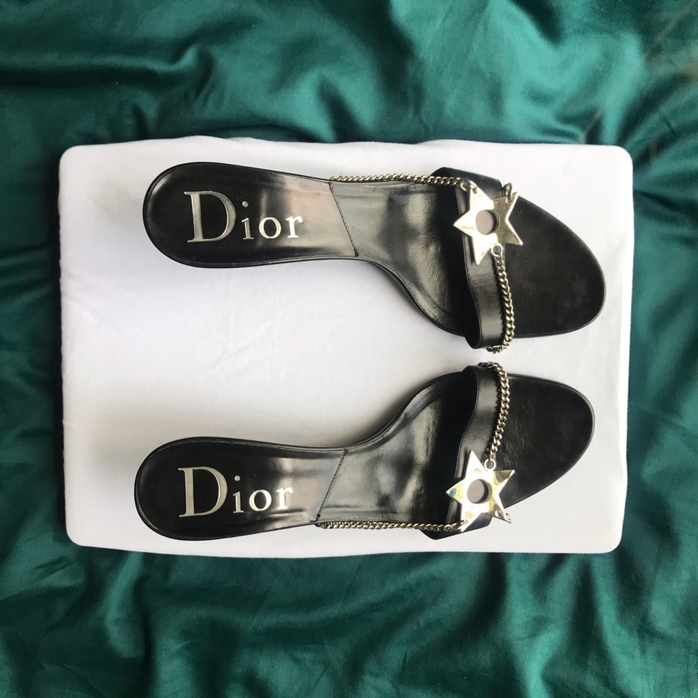 Dior Black Star Chain Mules